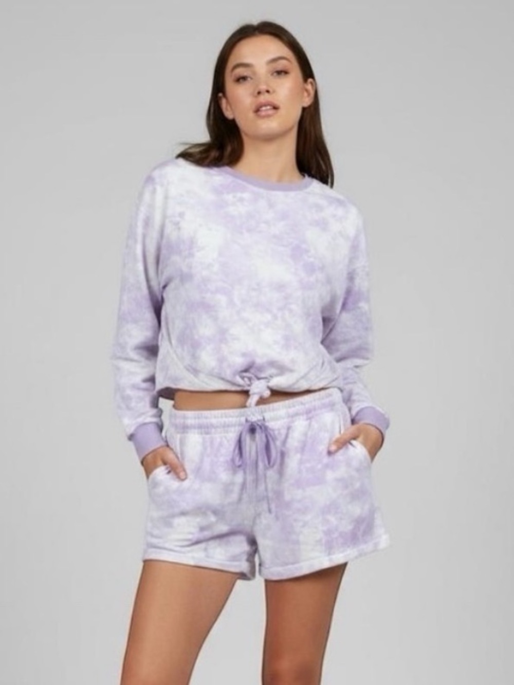 Ambrielle Purple Tie-dye Loungewear Pajama Set Long Sleeve Top Shorts Set XL